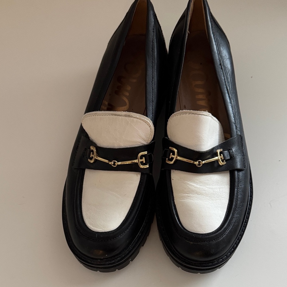 Sam Edelman Black and White Loafers with Gold Accent